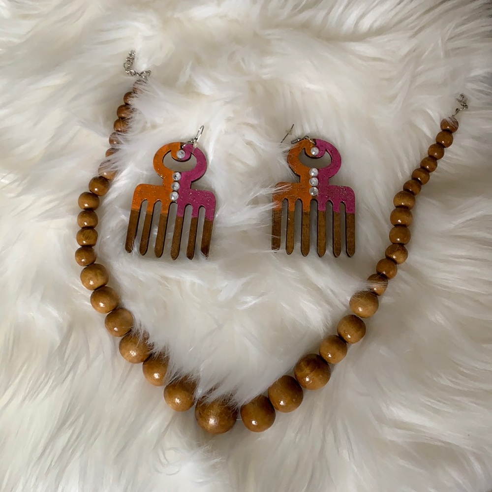 Wood beads and earrings